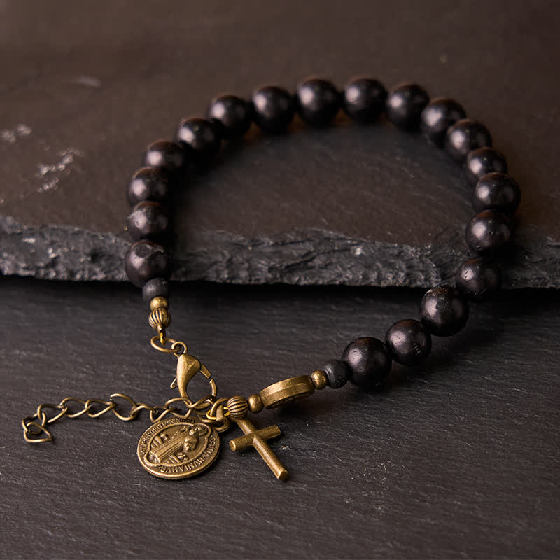 Christianartworkshop Ebony Beads St. Benedict the Blessed Protection Bracelet - Ebony Beads - image 0