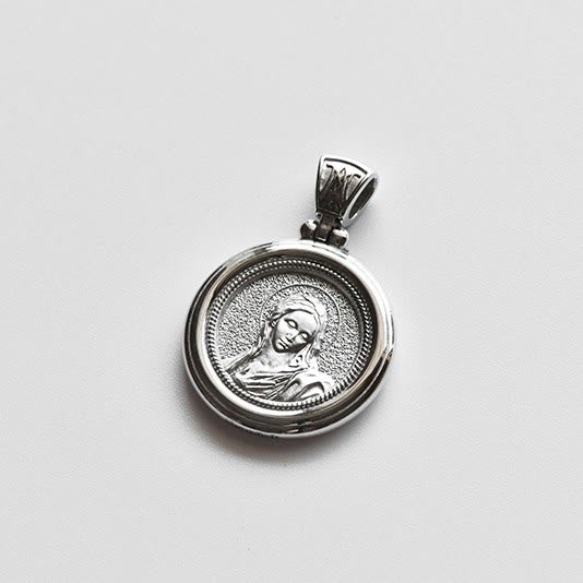 Christianartworkshop Sterling Dual-Face Medal Necklace with Crown of Thorns & Our Lady of Sorrows - image 2