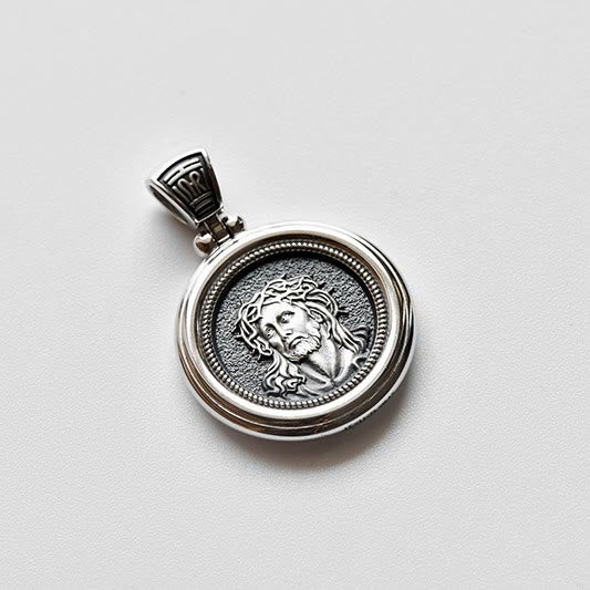 Christianartworkshop Sterling Dual-Face Medal Necklace with Crown of Thorns & Our Lady of Sorrows - image 4