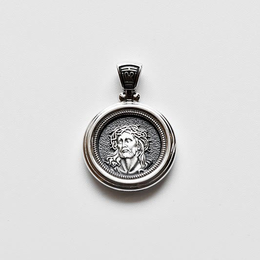 Christianartworkshop Sterling Dual-Face Medal Necklace with Crown of Thorns & Our Lady of Sorrows - image 3