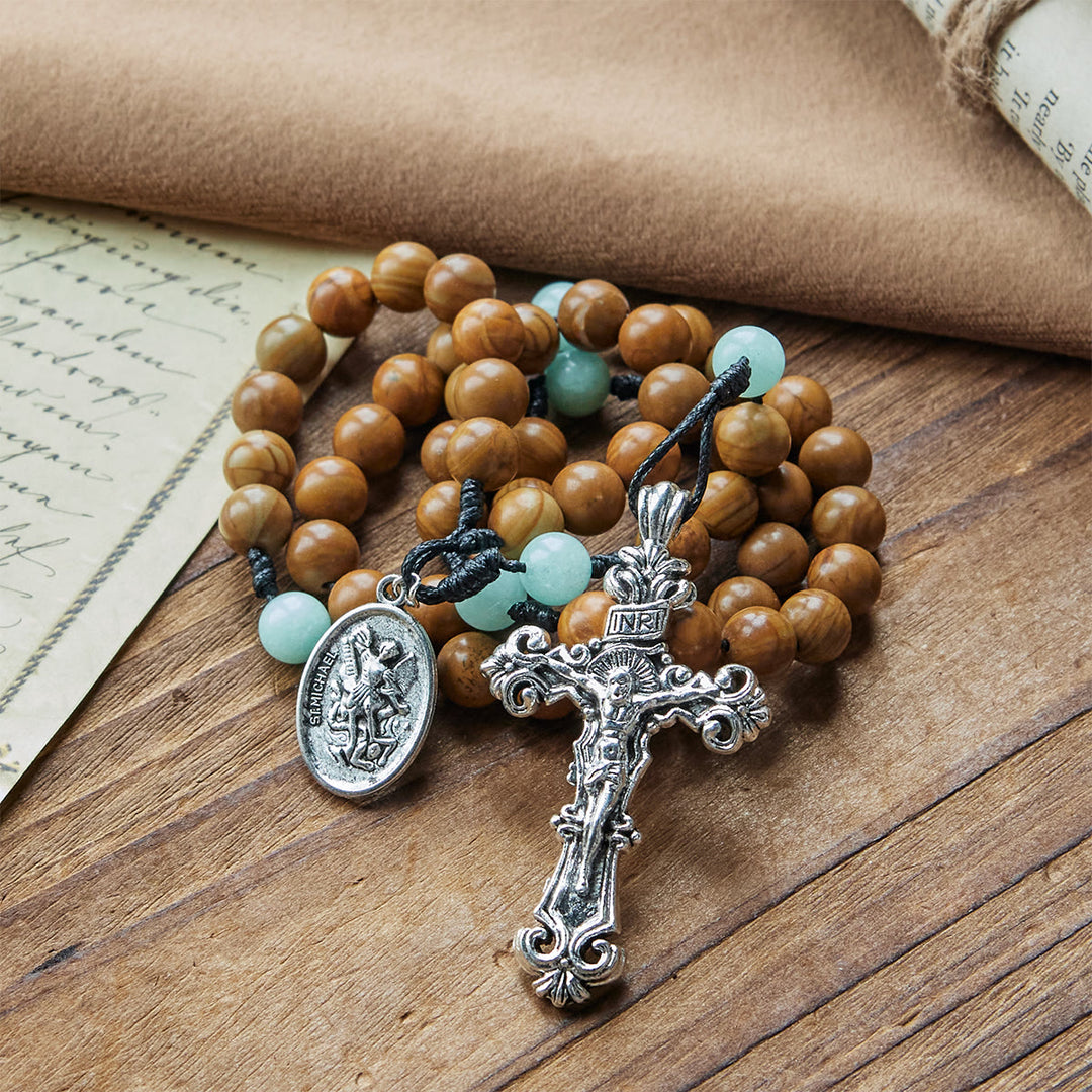 Christianartworkshop PRAYERFUL FAITH: Minimalist Mint and Brown Beads Rosary with Gift Card - image 12