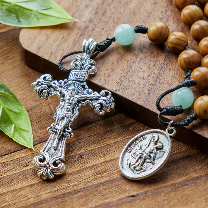 Christianartworkshop PRAYERFUL FAITH: Minimalist Mint and Brown Beads Rosary with Gift Card - image 10