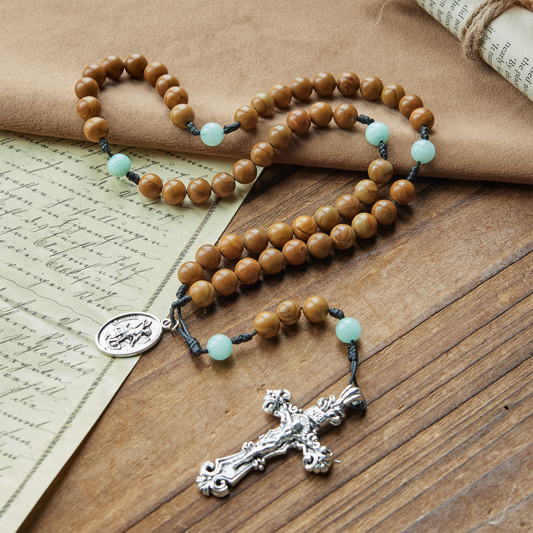 Christianartworkshop PRAYERFUL FAITH: Minimalist Mint and Brown Beads Rosary with Gift Card - image 8