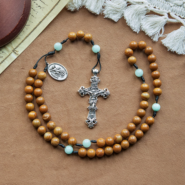 Christianartworkshop PRAYERFUL FAITH: Minimalist Mint and Brown Beads Rosary with Gift Card - image 9