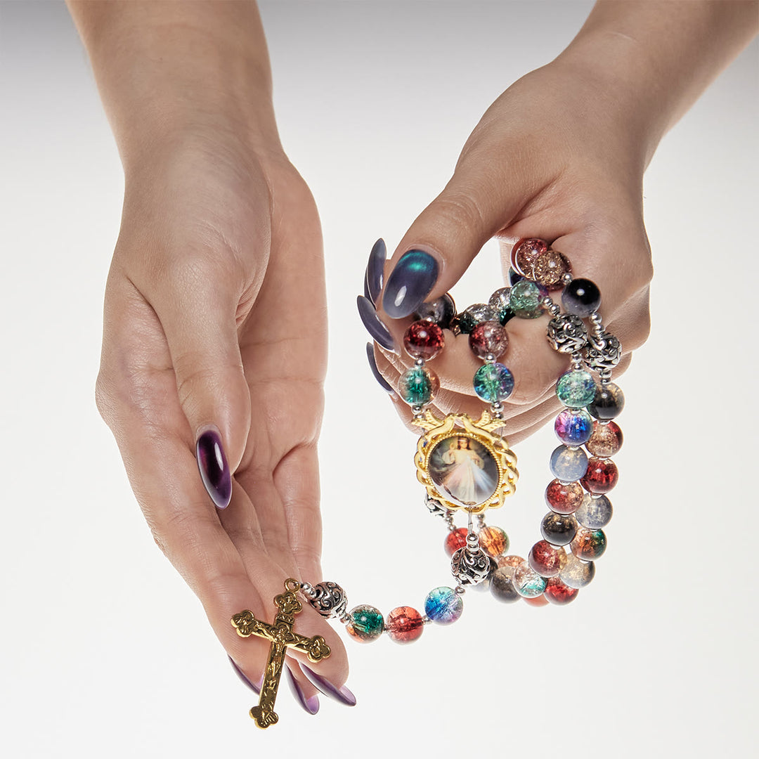 Christianartworkshop PRAYERFUL FAITH: Handmade Gradient Multicolor Glass Bead & Brass Crucifix Rosary with Gift Card - image 10