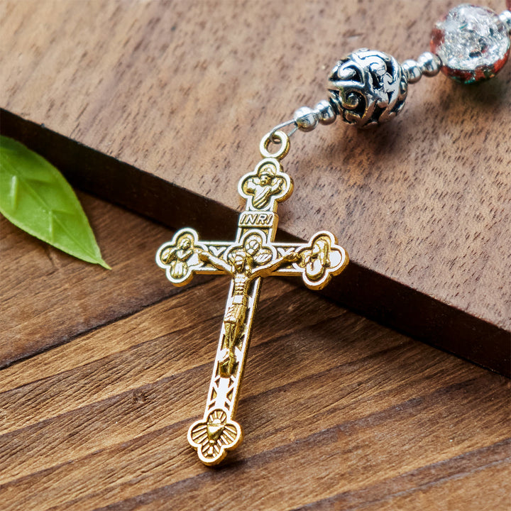 FREE Today: Gradient Multicolor Glass Bead & Brass Crucifix Rosary with Divine Mercy Medal - image 5