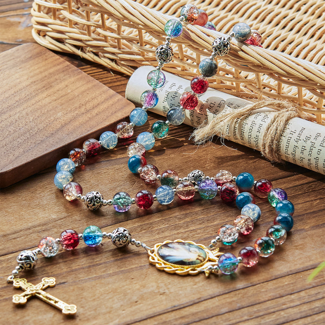 Christianartworkshop PRAYERFUL FAITH: Handmade Gradient Multicolor Glass Bead & Brass Crucifix Rosary with Gift Card - image 5