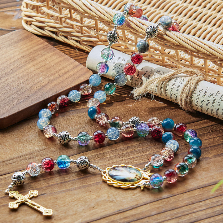 Christianartworkshop PRAYERFUL FAITH: Handmade Gradient Multicolor Glass Bead & Brass Crucifix Rosary with Gift Card - image 5