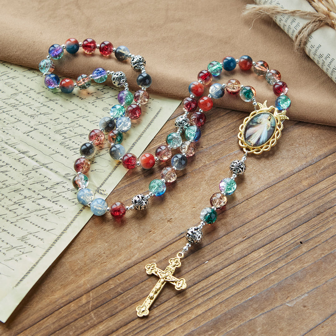 FREE Today: Gradient Multicolor Glass Bead & Brass Crucifix Rosary with Divine Mercy Medal - Divine Mercy & Crucifix - image 1