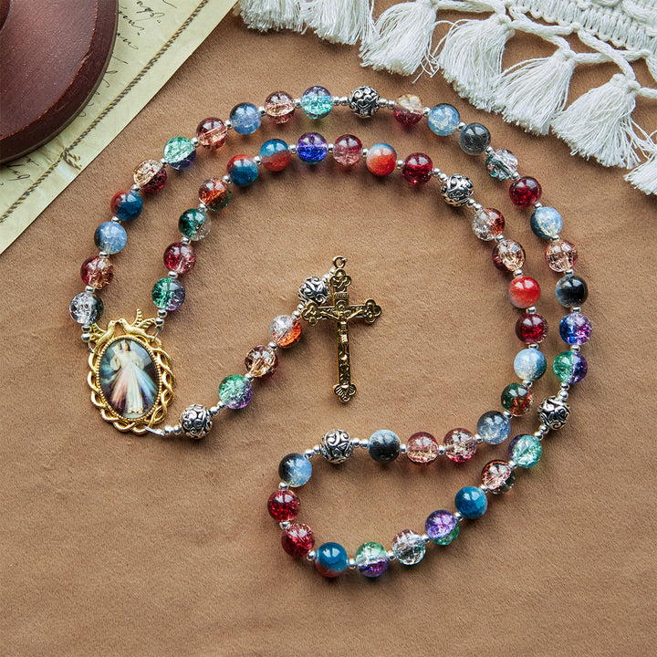 Christianartworkshop PRAYERFUL FAITH: Handmade Gradient Multicolor Glass Bead & Brass Crucifix Rosary with Gift Card - image 6