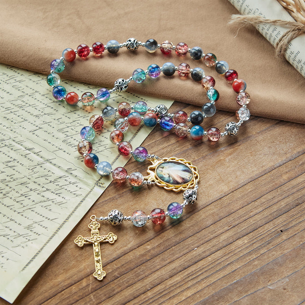 FREE Today: Gradient Multicolor Glass Bead & Brass Crucifix Rosary with Divine Mercy Medal - image 2