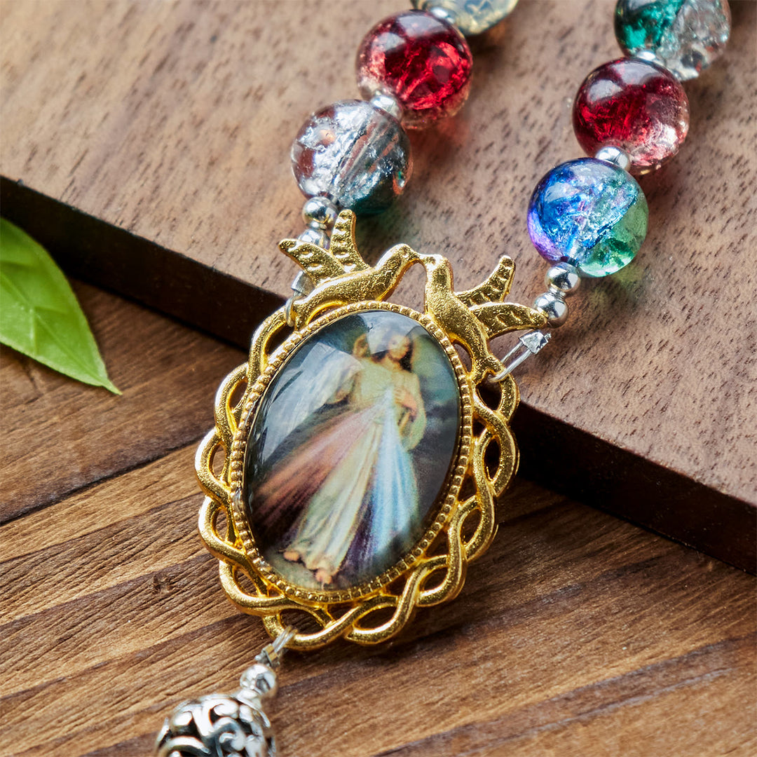 Christianartworkshop PRAYERFUL FAITH: Handmade Gradient Multicolor Glass Bead & Brass Crucifix Rosary with Gift Card - image 8