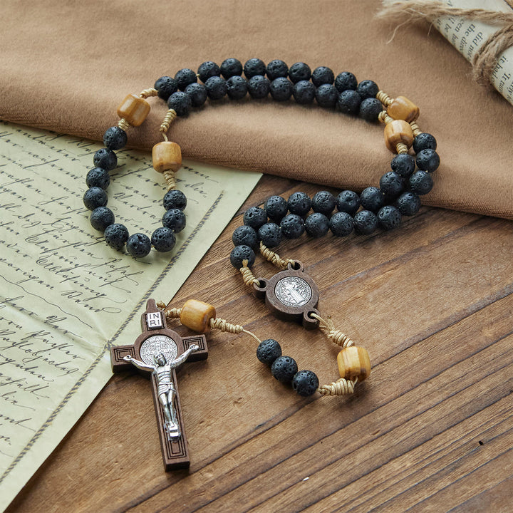 FREE Today: Natural Durable Volcanic Stone Rosary with St. Benedict Medal & Crucifix - image 3