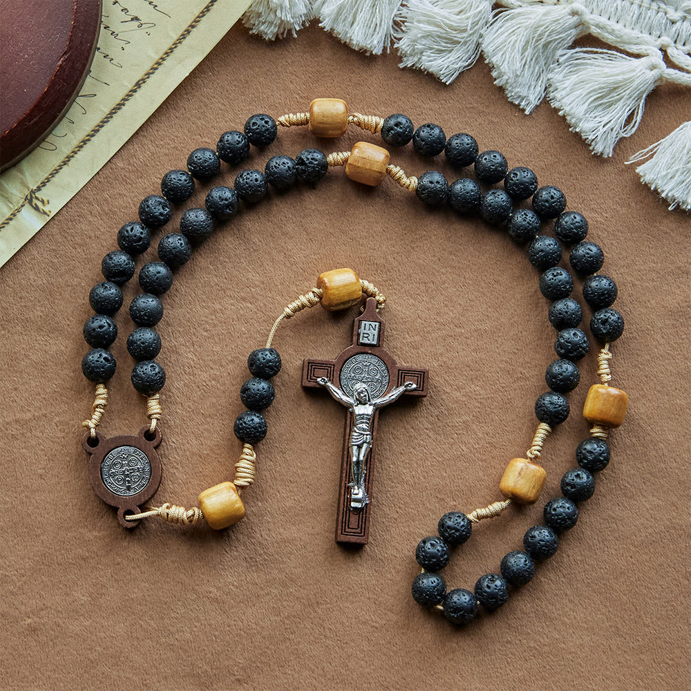 FREE Today: Natural Durable Volcanic Stone Rosary with St. Benedict Medal & Crucifix - image 2