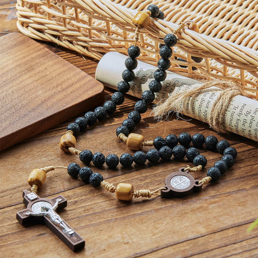 FREE Today: Natural Durable Volcanic Stone Rosary with St. Benedict Medal & Crucifix - image 4