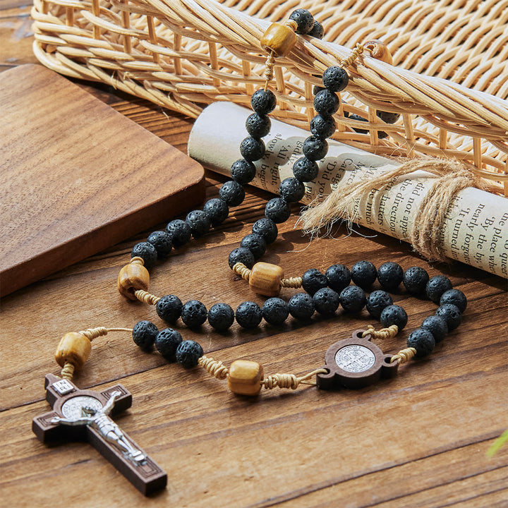 FREE Today: Natural Durable Volcanic Stone Rosary with St. Benedict Medal & Crucifix - image 4