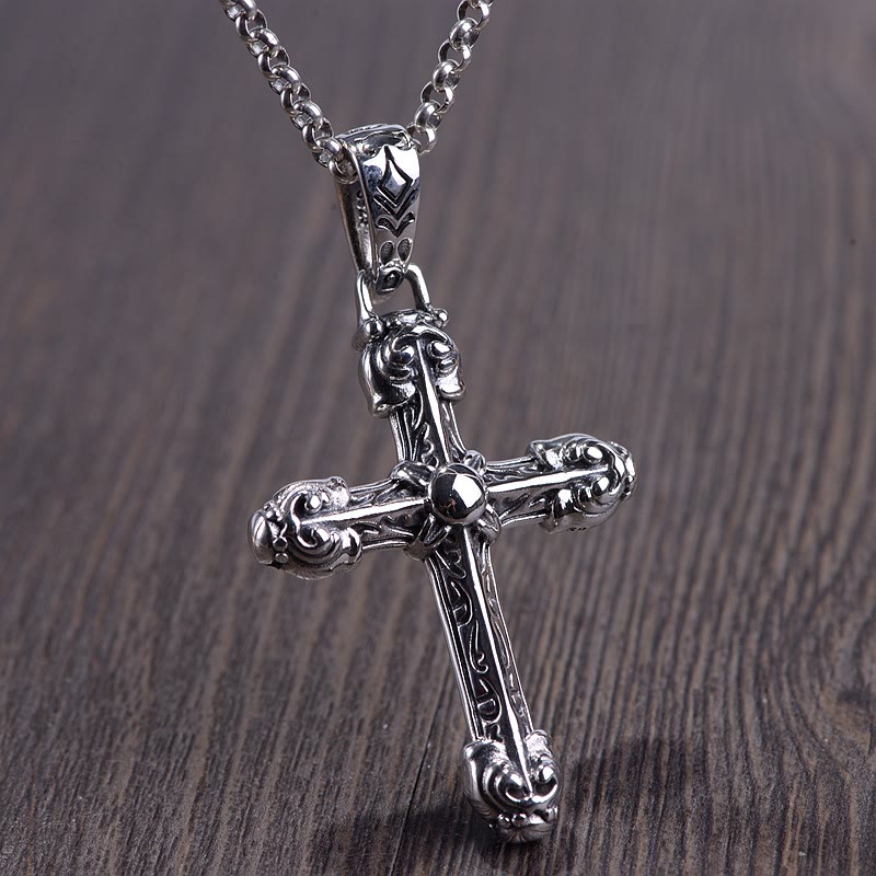 Christianartworkshop Thick Solid Sterling Silver Ornate Sword Cross Necklace with Gothic Scrolls - image 2