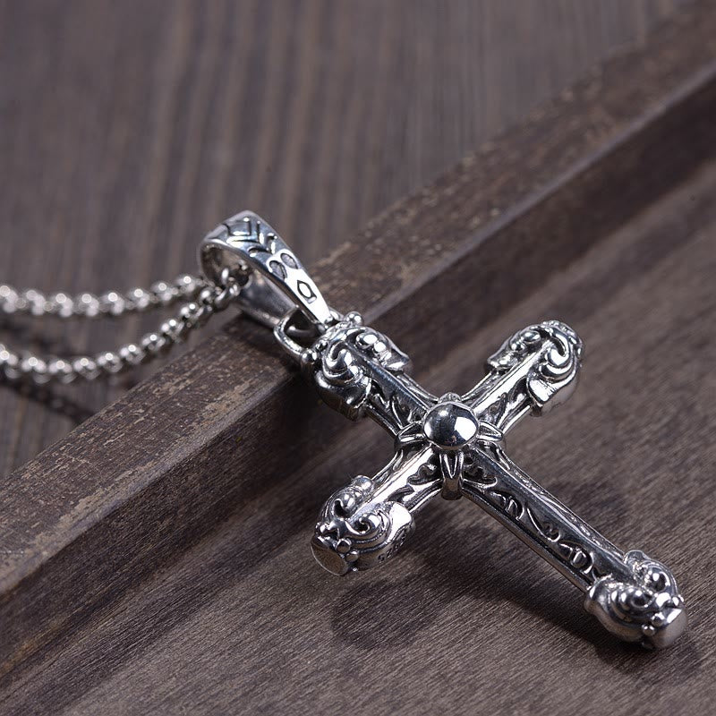 Christianartworkshop Thick Solid Sterling Silver Ornate Sword Cross Necklace with Gothic Scrolls - image 3