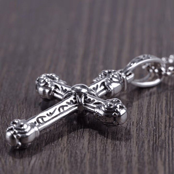 Christianartworkshop Thick Solid Sterling Silver Ornate Sword Cross Necklace with Gothic Scrolls - image 6