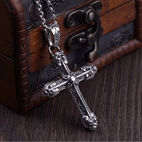 Christianartworkshop Thick Solid Sterling Silver Ornate Sword Cross Necklace with Gothic Scrolls - S925 - image 1