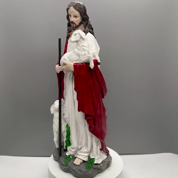 Christianartworkshop Sacred Heart Good Shepherd with Lamb Sculpture: Invite Faith into Your Home - image 3