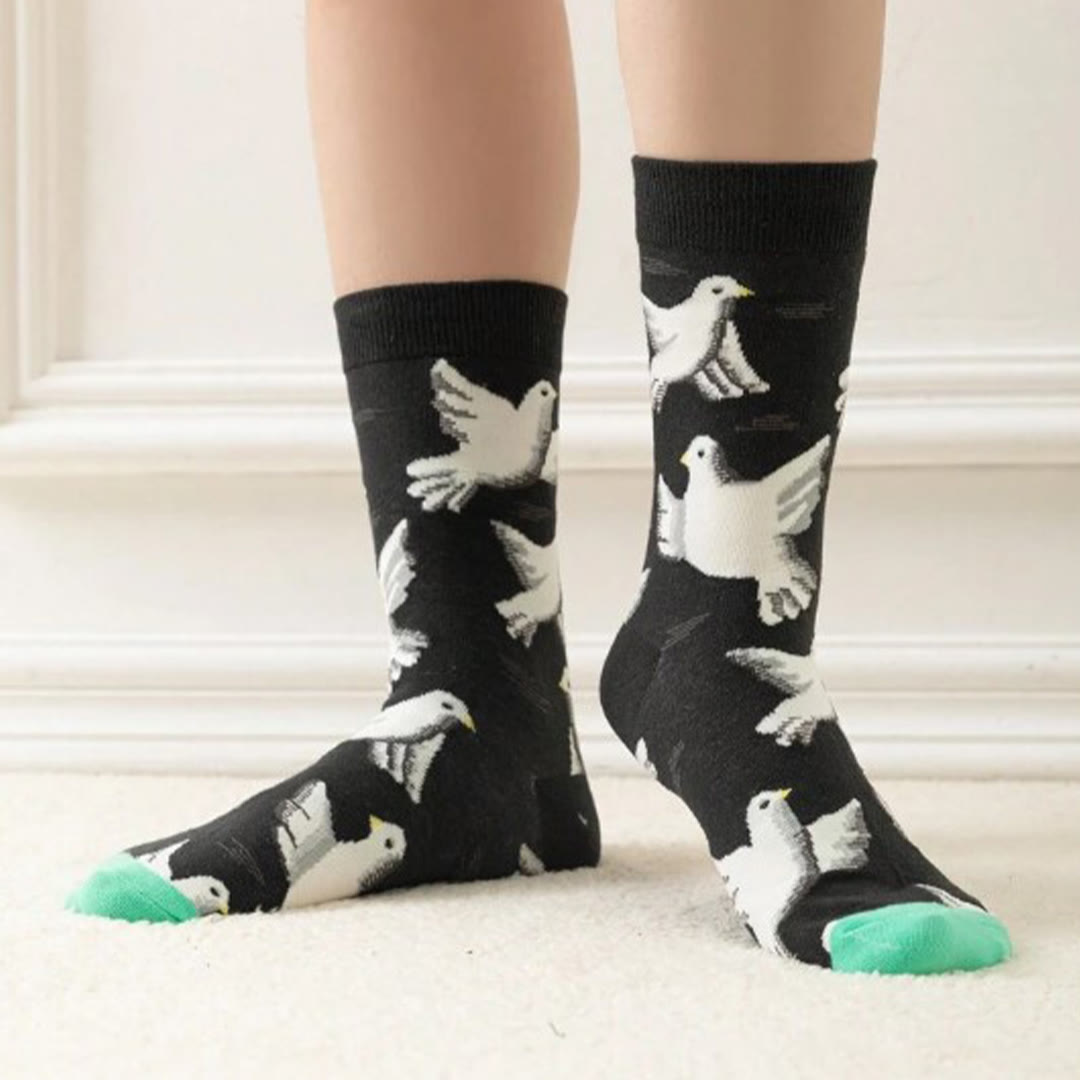 Christianartworkshop Black Crew Socks with White Holy Spirit Doves: Let Peace Soar with Every Step - 10 Pairs - image 1