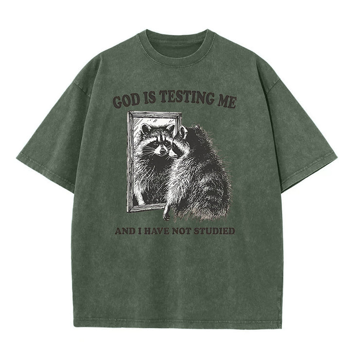 Christianartworkshop God Is Testing Me And I Have Not Studied Washed T-shirt - Army Green - 5XL - image 9