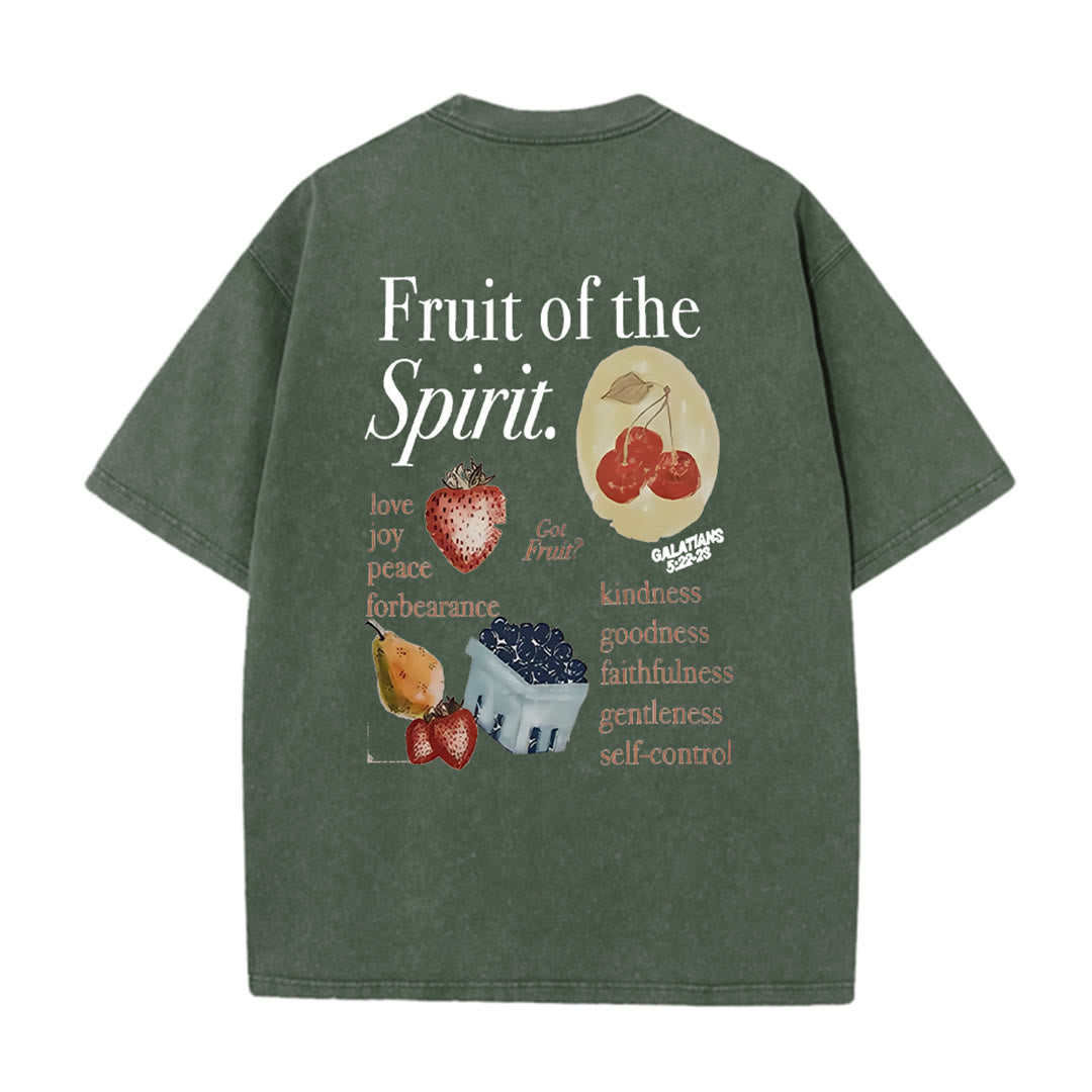Christianartworkshop Fruit Of The Spirit Double Sided Unisex Washed T-shirt - Army Green - 5XL - image 1