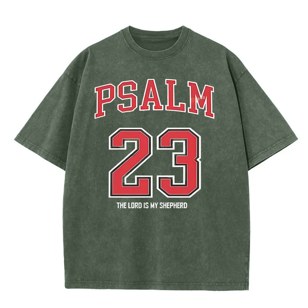 Christianartworkshop Psalm 23 Christian Unisex Washed T-shirt - Army Green - 5XL - image 5
