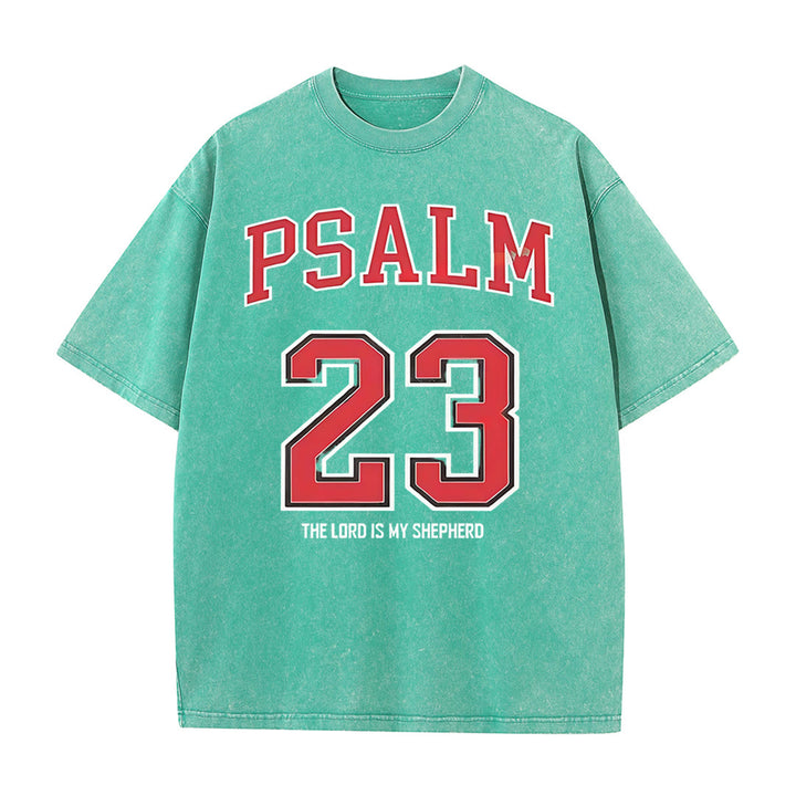 Christianartworkshop Psalm 23 Christian Unisex Washed T-shirt - Green - 5XL - image 1