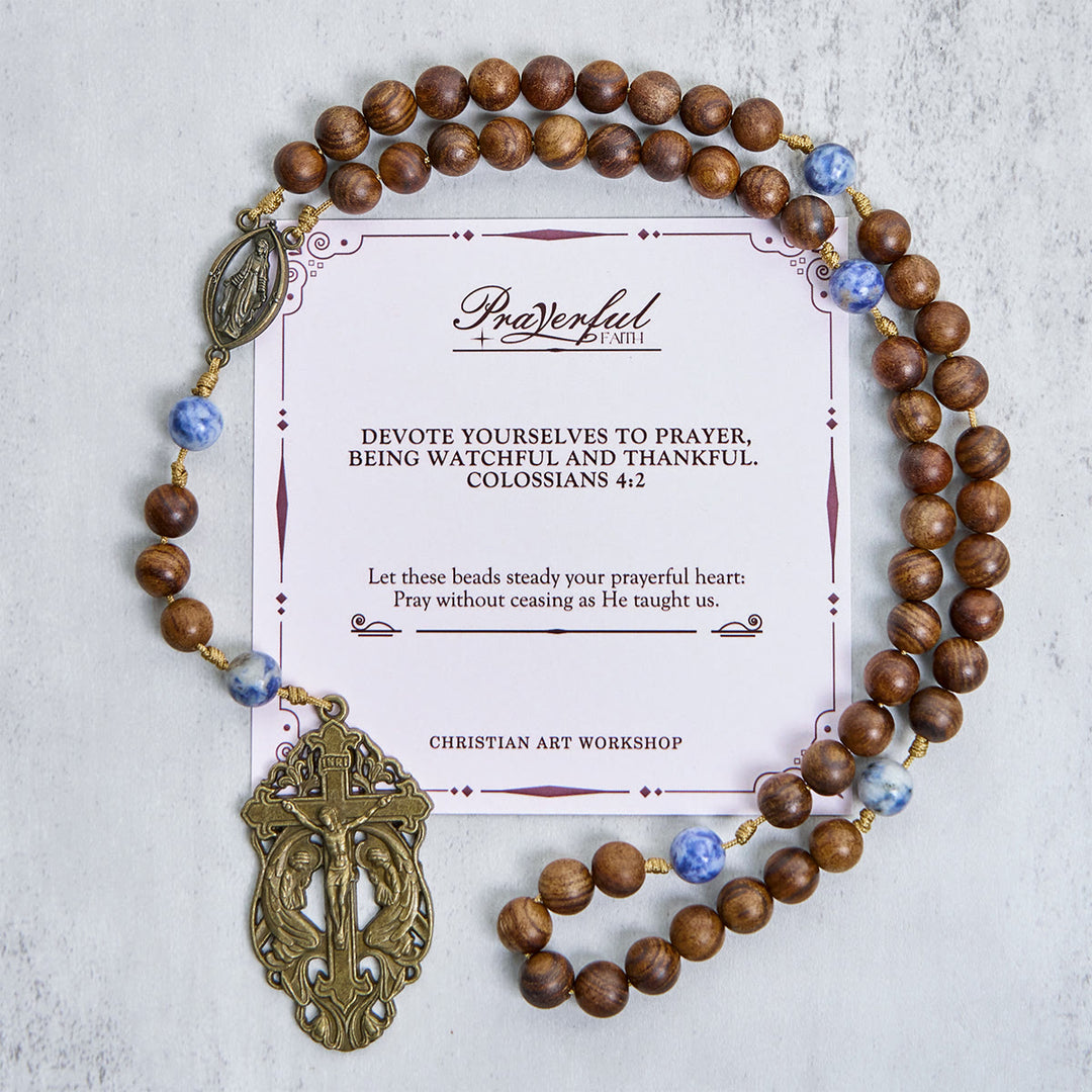 Christianartworkshop PRAYERFUL FAITH: Wooden and Ceramics Beads Blessed Devotion Rosary with Gift Card - PRAYERFUL FAITH - image 1