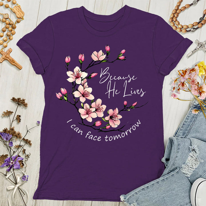 Christianartworkshop Because God Lives I Can Face Tomorrow Women's T-shirt - Purple - 4XL - image 6