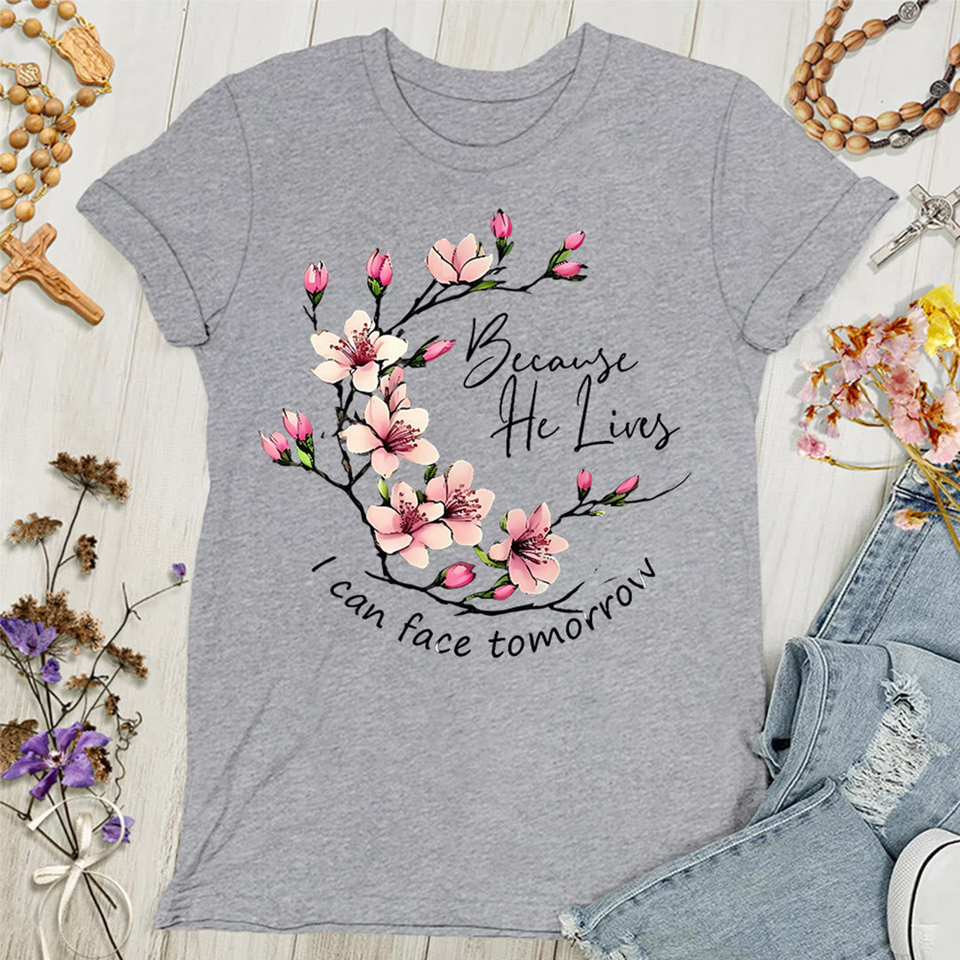Christianartworkshop Because God Lives I Can Face Tomorrow Women's T-shirt - Grey - 4XL - image 3