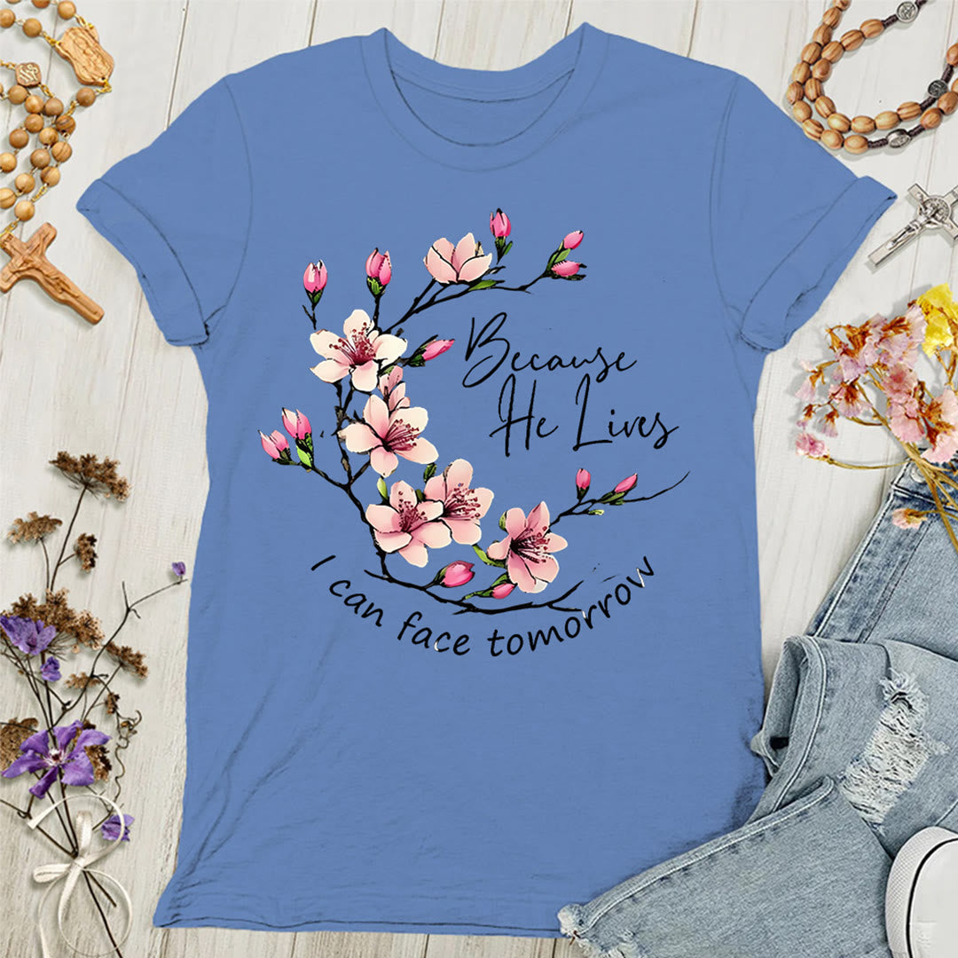 Christianartworkshop Because God Lives I Can Face Tomorrow Women's T-shirt - Blue - 4XL - image 5