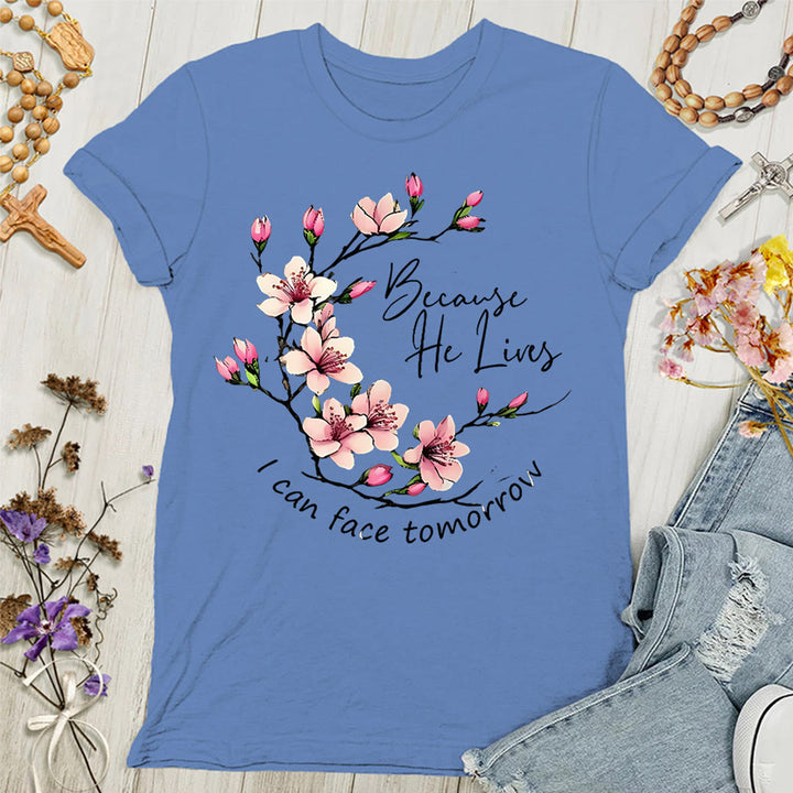 Christianartworkshop Because God Lives I Can Face Tomorrow Women's T-shirt - Blue - 4XL - image 5