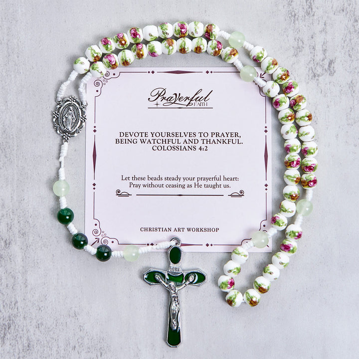 Christianartworkshop Jesus Is The Gift: Handmade Floral Rose Beads Rosary with Gift Card - PRAYERFUL FAITH - image 3