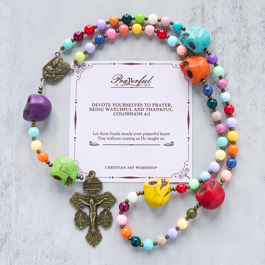Christianartworkshop PRAYERFUL FAITH: Bohemian Style Multicolored Skull Beads Rosary with Gift Card - PRAYERFUL FAITH - image 3