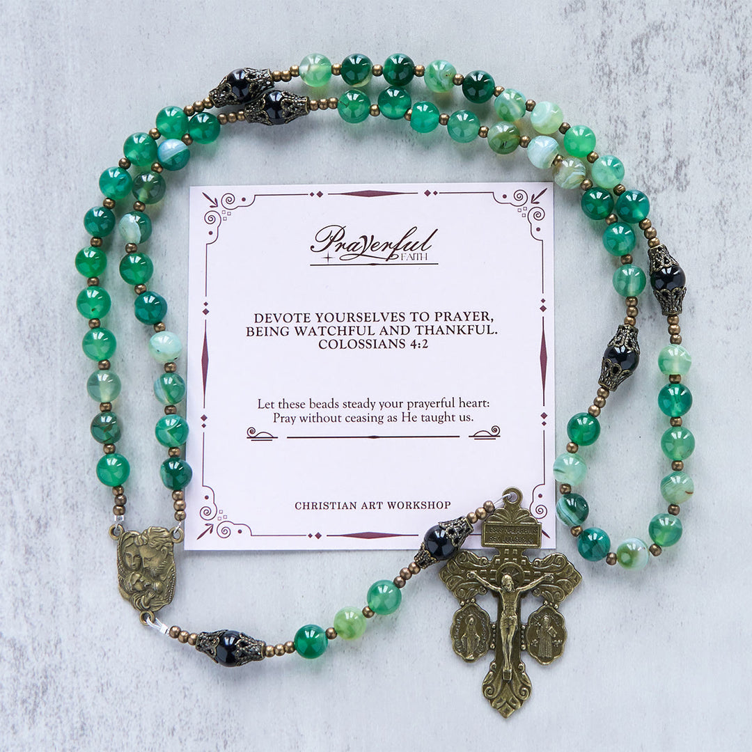 Christianartworkshop PRAYERFUL FAITH: Handmade Exquisite Green Agate Rosary  with Gift Card - PRAYERFUL FAITH - image 3