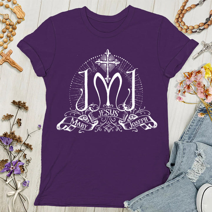 Christianartworkshop Jesus Mary Joseph Holy Family Women's T-shirt - Purple - 4XL - image 1