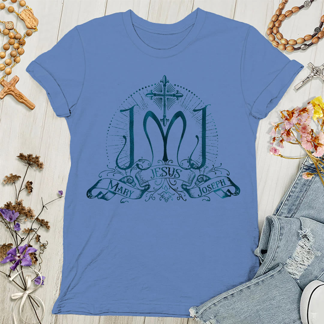 Christianartworkshop Jesus Mary Joseph Holy Family Women's T-shirt - Blue - 4XL - image 7