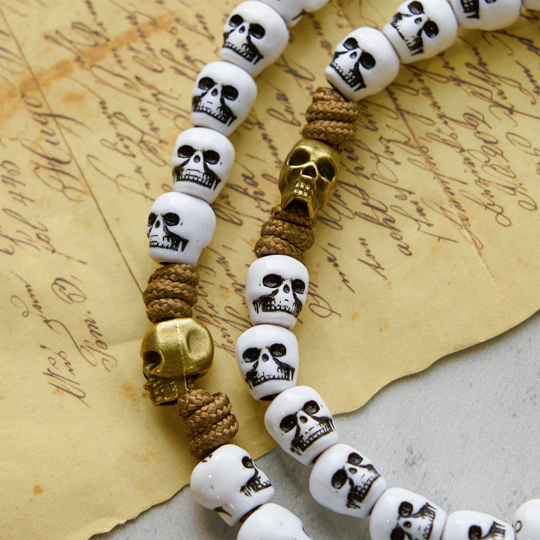 Christianartworkshop PRAYERFUL FAITH: Rebel Style White Skull Beads Rosary with Gift Card