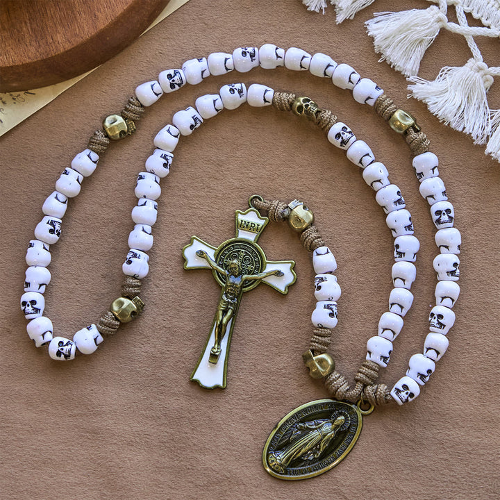 Christianartworkshop PRAYERFUL FAITH: Rebel Style White Skull Beads Rosary with Gift Card - image 4
