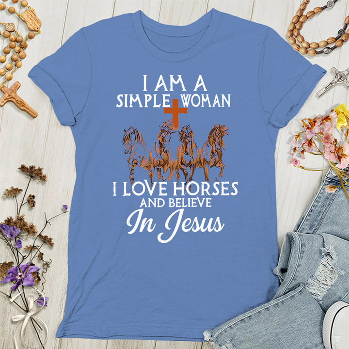 Christianartworkshop I Love Horses & Believe In Jesus Women's T-shirt - Blue - 4XL - image 1