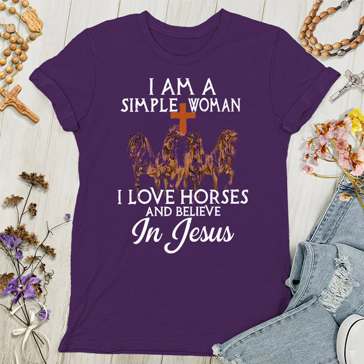Christianartworkshop I Love Horses & Believe In Jesus Women's T-shirt - Purple - 4XL - image 4