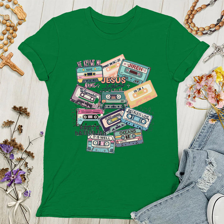 Christianartworkshop Jesus Anthems with Colorful Cassettes Soft Christian Women's T-shirt - Green - 4XL - image 7