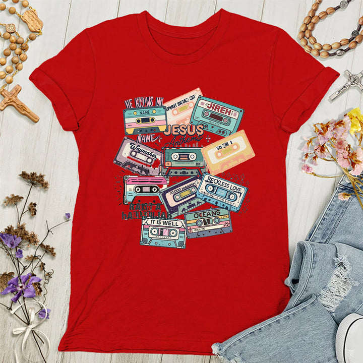 Christianartworkshop Jesus Anthems with Colorful Cassettes Soft Christian Women's T-shirt - Red - 4XL - image 9