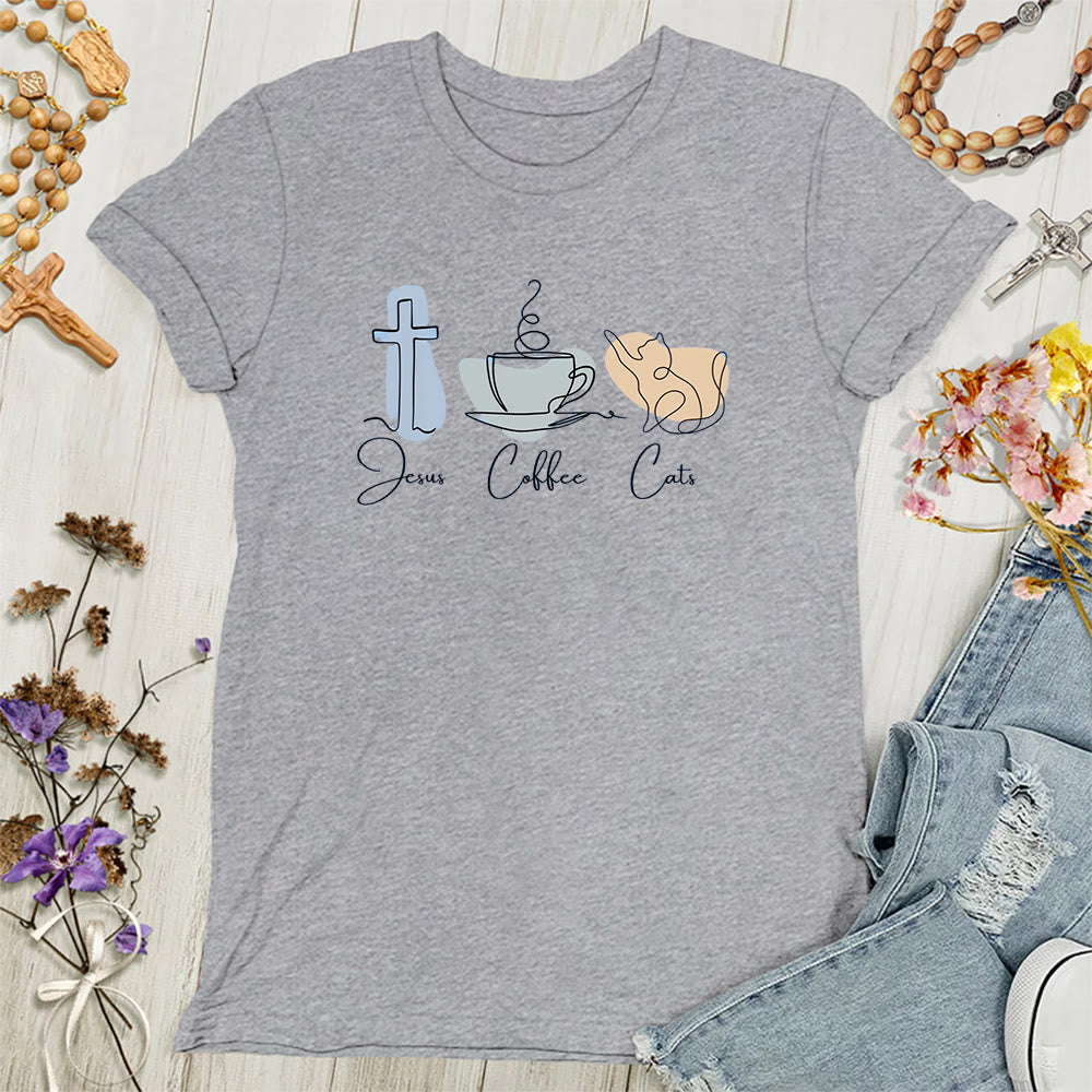 Christianartworkshop Jesus Coffee Cats Soft Christian Women's T-shirt - Grey - 4XL - image 4