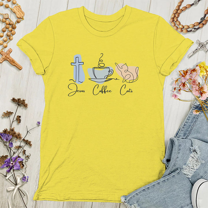 Christianartworkshop Jesus Coffee Cats Soft Christian Women's T-shirt - Yellow - 4XL - image 3