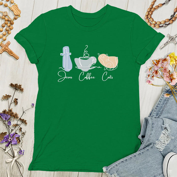 Christianartworkshop Jesus Coffee Cats Soft Christian Women's T-shirt - Green - 4XL - image 10