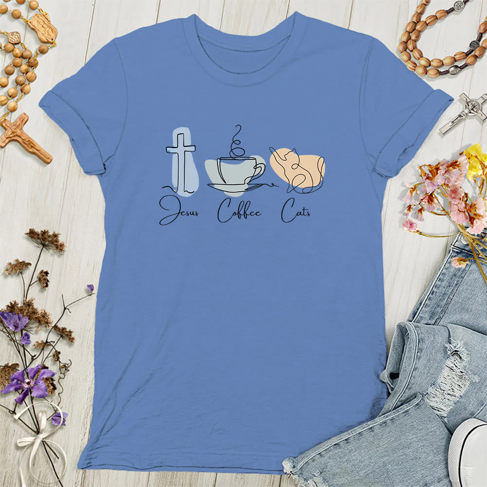 Christianartworkshop Jesus Coffee Cats Soft Christian Women's T-shirt - Blue - 4XL - image 6